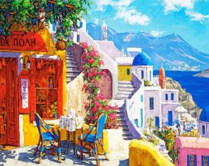 Santorini Greece Cafe paint by number