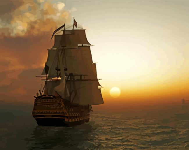 Schooner At Sunset paint by number