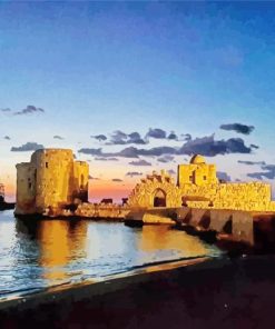 Sidon Sea Castle Lebanon At Night paint by number