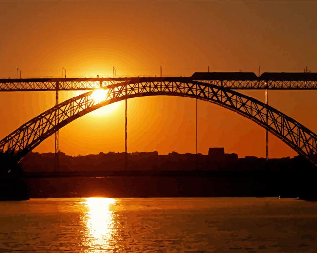 Sunset At Dom Luis Bridge paint by number