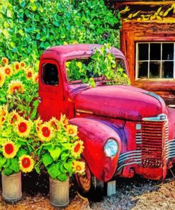 The Sunflower And Farm Truck paint by number