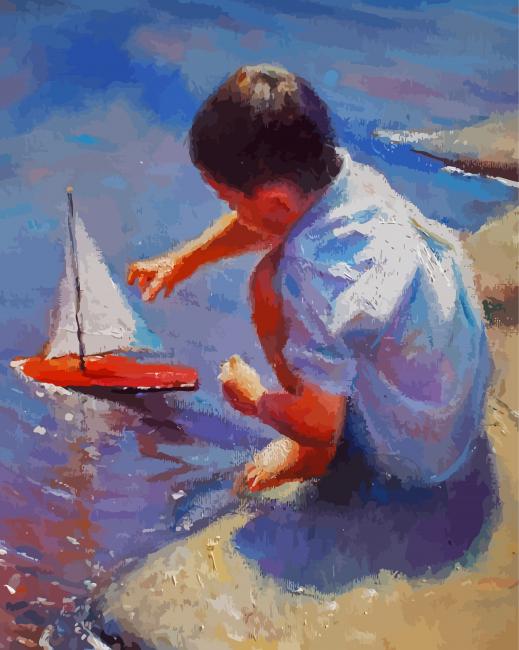 Tony Sheath Boy With Toy Sailboat paint by number