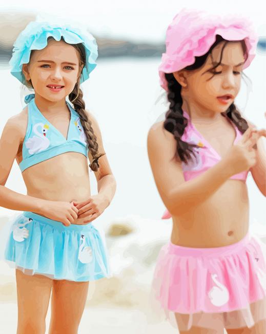 Two Baby Girls Beach Wear paint by number