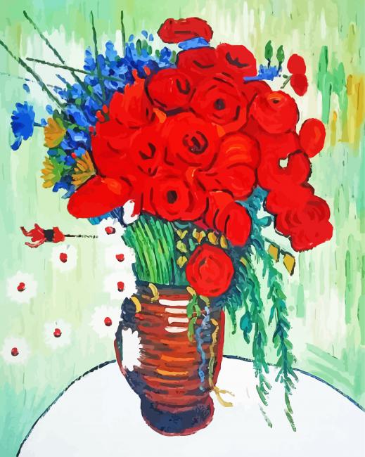Van Gogh Vase With Daisies And Poppies paint by number