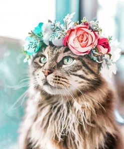 Aesthetic Cat Floral Crown Animal paint by number