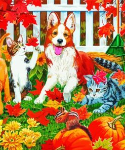 Autumn Dogs And Kittens paint by number