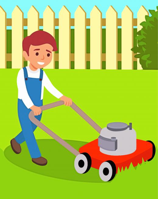 Boy Cutting Grass With Lawn Mower paint by number