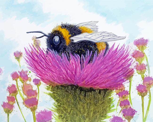 Bumble Bee Thistle Art paint by number