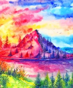 Colorful Watercolor Mountains paint by number