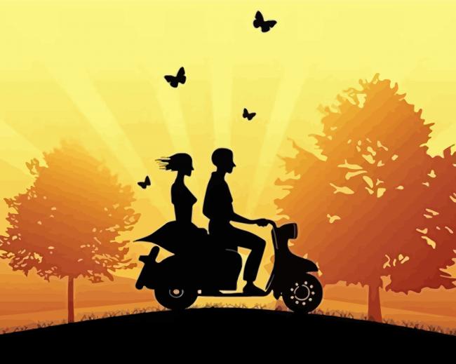 Couple On Motorcycle paint by number