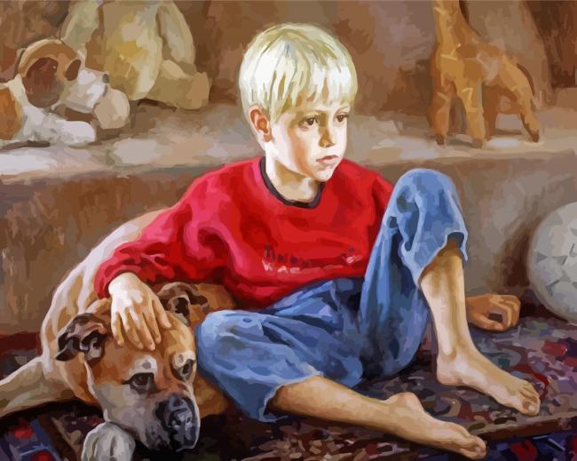 Cute Boy With Dog paint by number
