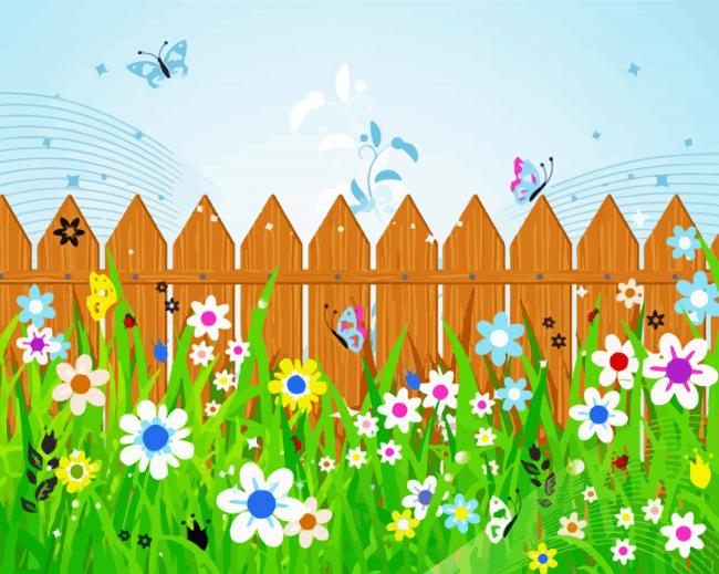 Fence And Flowers paint by number