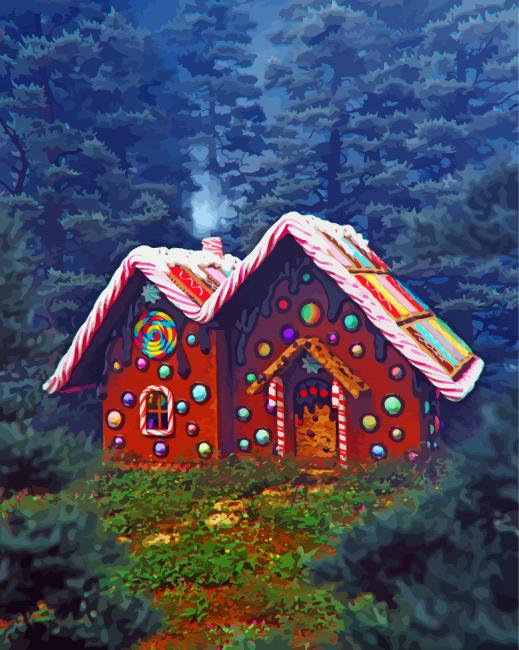 Gingerbread House In Forest paint by number
