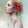 Gorgeous Girl With Poinsettia Flowers paint by number