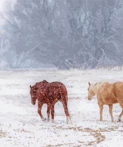 Horses In Snowstorm paint by number