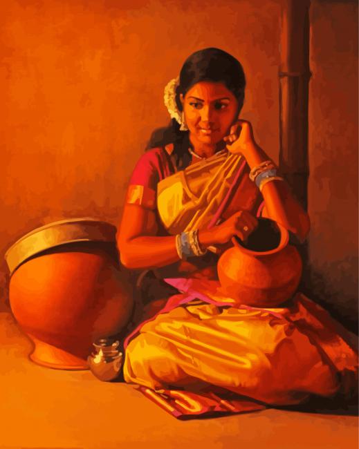 Indian Woman With Pot paint by number
