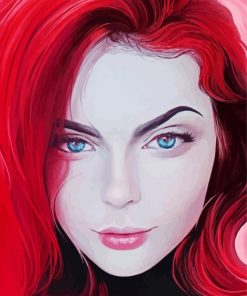 Pretty Woman With Red Hair And Blue Eyes paint by number