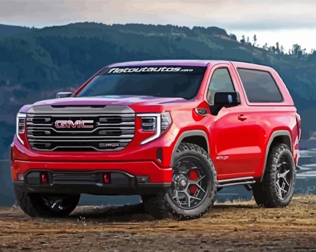 Red Gmc Truck paint by number