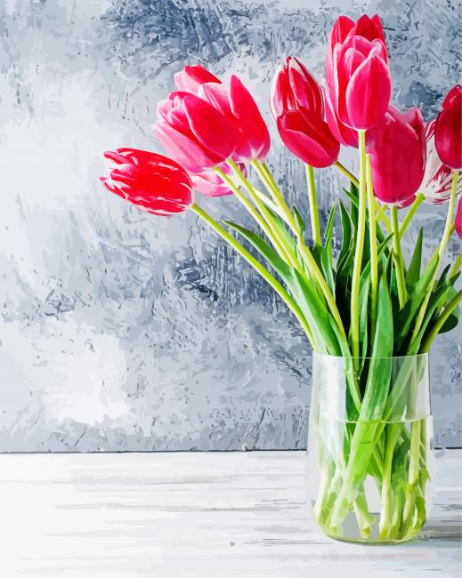 Red Tulip In Vase paint by number