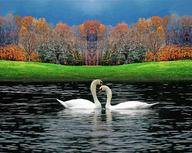 Romantic Swan Landscape paint by number