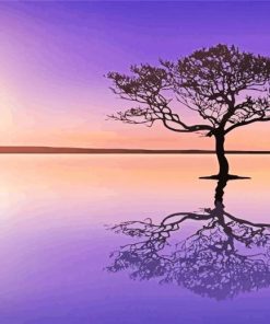 Sunset Tree In Lake paint by number