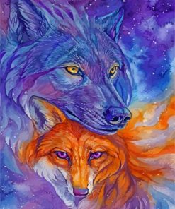 Wolf And Fox Watercolor paint by number
