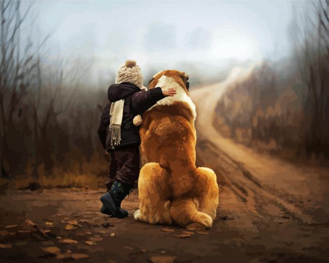 Boy Hugging Dog paint by number