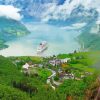Cruise Ship Near Norwegian Village Paint By Numbers