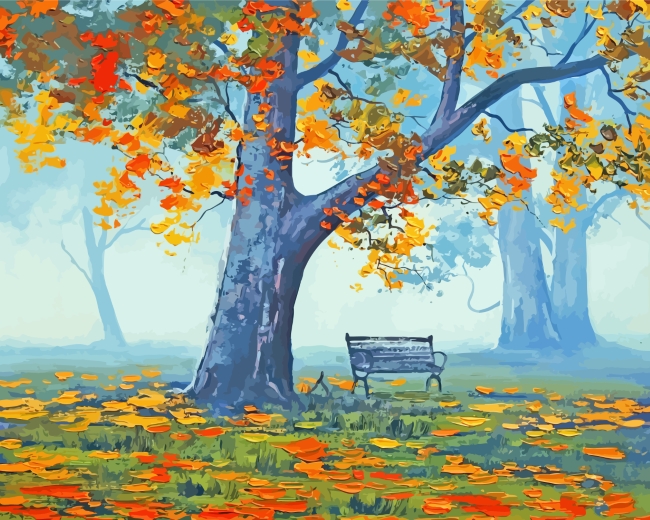 Fall Season Park Bench Art paint by number