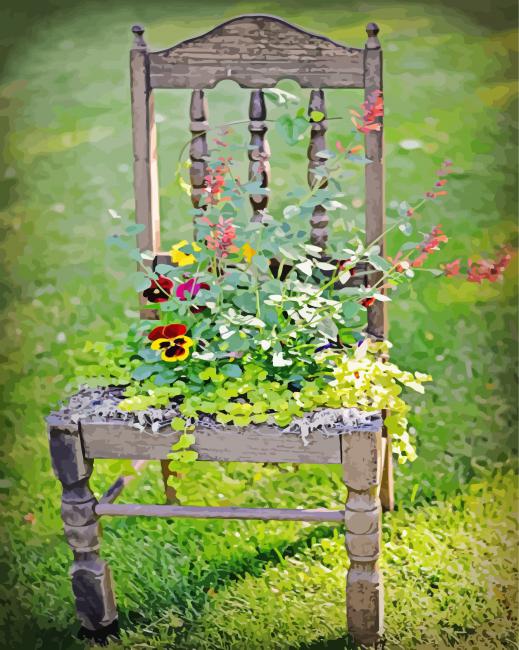 Flowers On Vintage Chair paint by number
