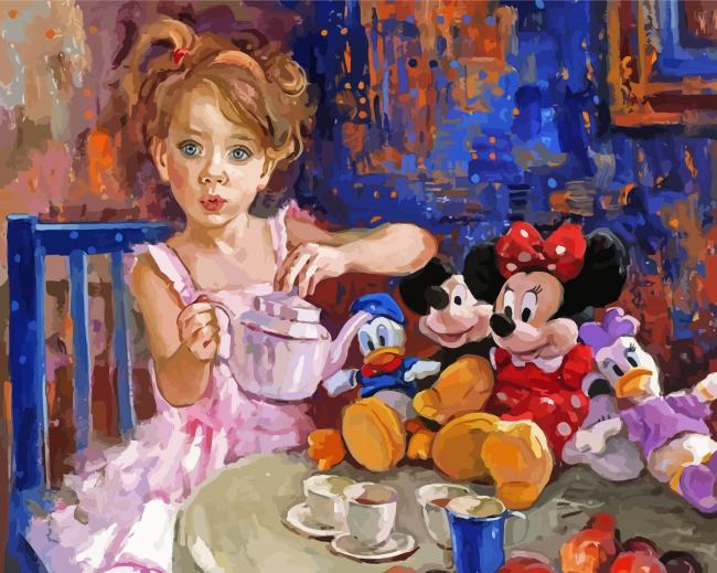 Girl And Tea With Puppets Paint By Numbers