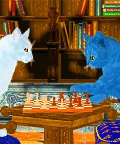 Grey And White Cats playing Chess paint by number