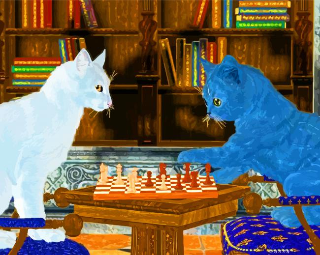 Grey And White Cats playing Chess paint by number