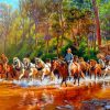 Horses Crossing The River paint by number