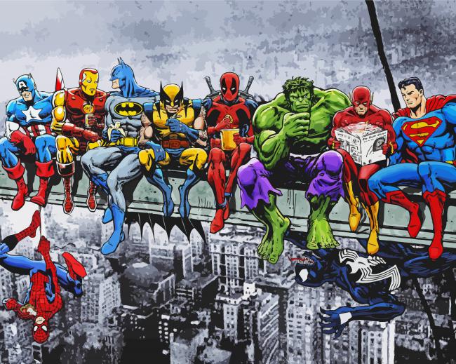 Marvel Superheroes On Skyscraper Paint By Numbers