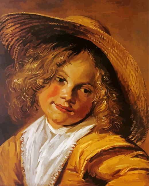 Vintage Child With Straw Hat paint by number