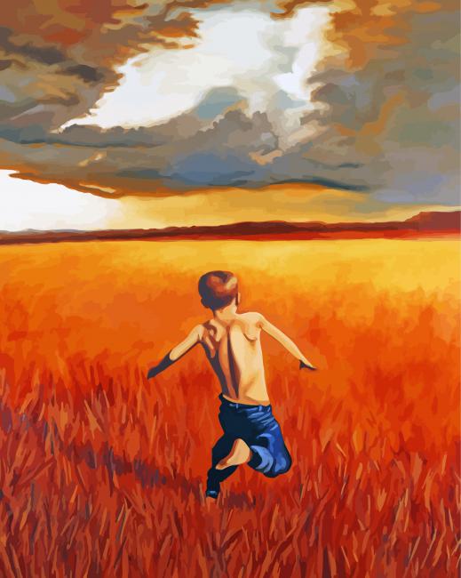 Boy Running Through Field Art Paint By Numbers