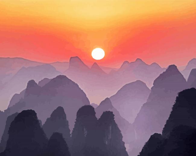 China Karst Mountains Silhouette paint by number