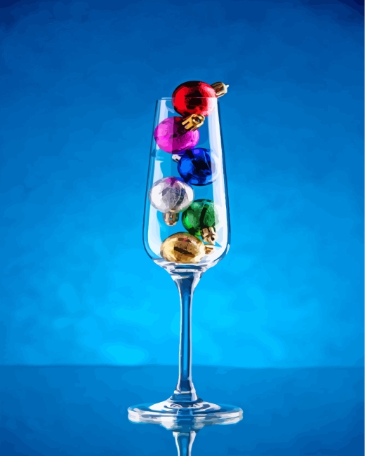 Christmas Balls In Drink Glasses paint by number
