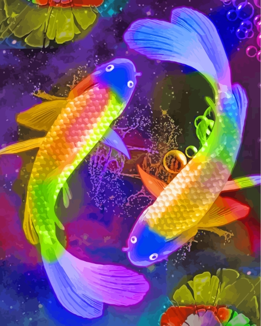 Colorful Metallic Koi Fish paint by number