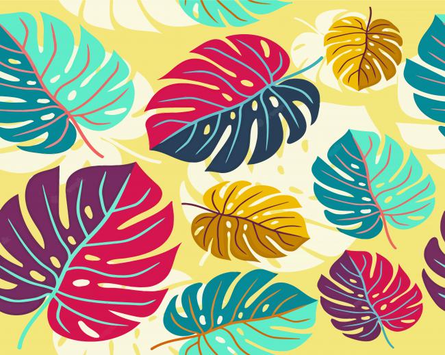 Colorful Monstera Leaves paint by number