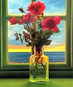 Flowers In Window By Sea Paint By Numbers