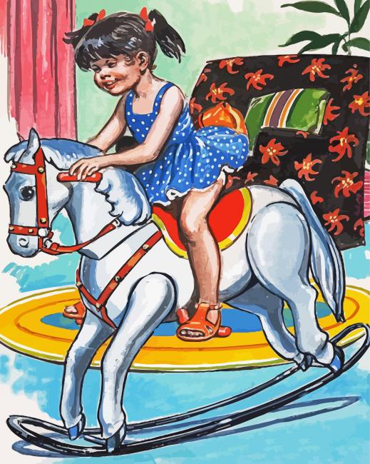 Happy Girl On Rocking Horse paint by number