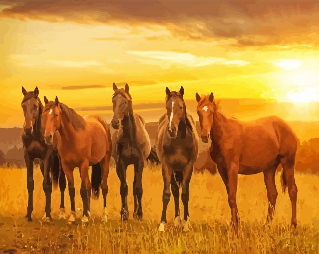 Lock Of Horses At Sunset paint by number
