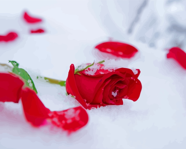 Lonely Red Flowers Snow paint by number