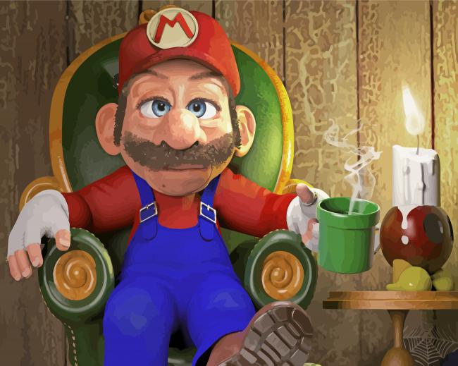 Old Mario Drinking Coffee paint by number