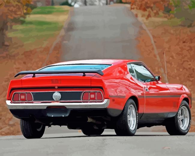 Red 1973 Mustang paint by number