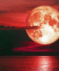 Red Moon Over Sea paint by number