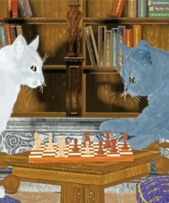 Rey And White Cats Playing Chess paint by number